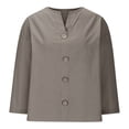 thumbnail image 5 of Danhjin Linen Shirts For Womens Casual Loose Collared Button Down Blouses Spring Summer Beach Tops Short Sleeve Soild Color V Neck Shirts, 5 of 6