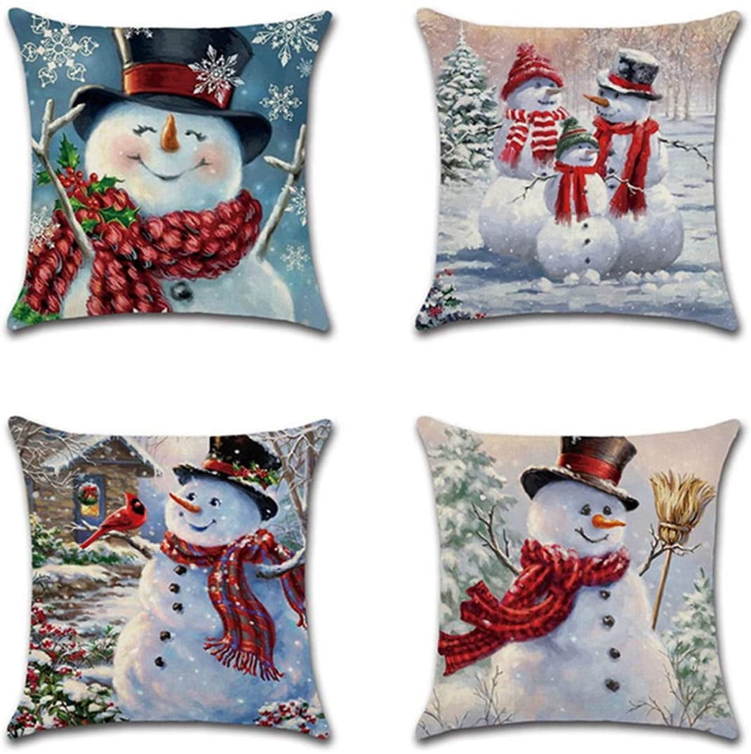 Snowman Christmas Cotton Linen Pillow Case Cushion Cover Home Decor 4 Patterns 