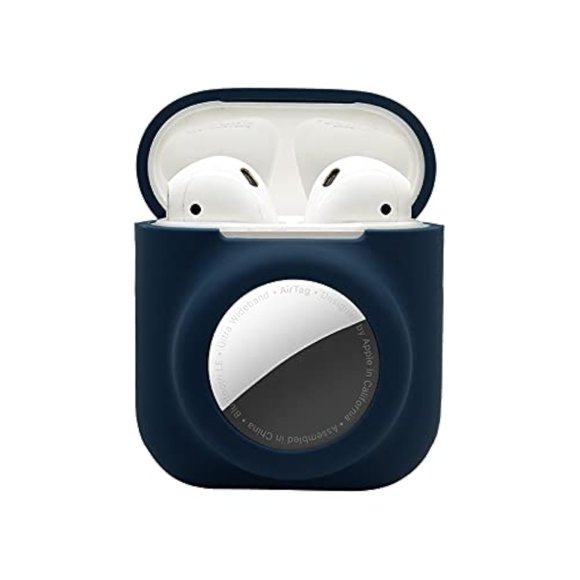 Compatible Con Airpod 1ª 2ª Generación Con Soporte Airtag 2 En 1 Funda De Silicona Compatible Con Airpod Air Tag Suave A Prueba De Golpes, Antiarañazos, Azul Marino