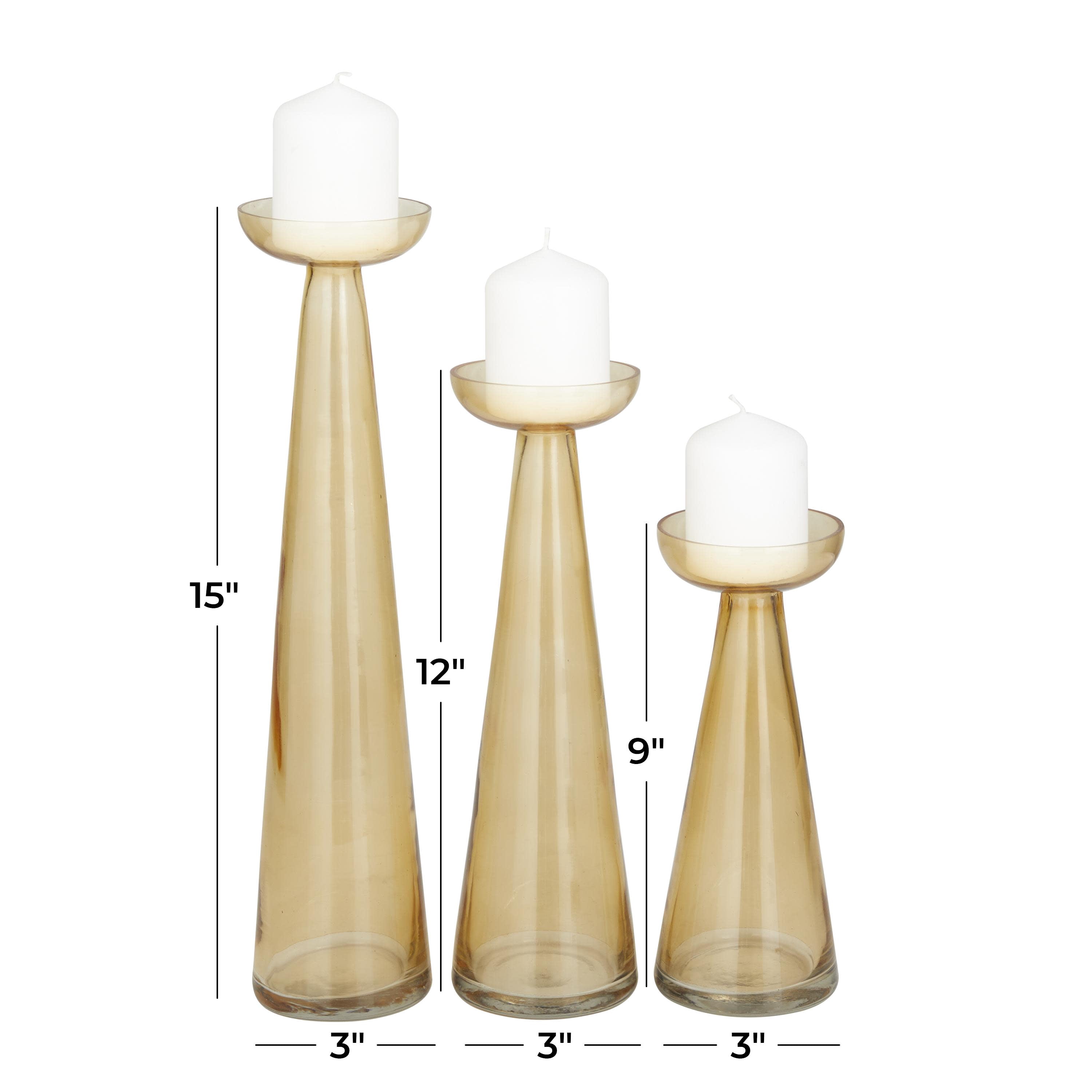 DecMode 3 Candle Gold Glass Pillar Candle Holder, Set of 3