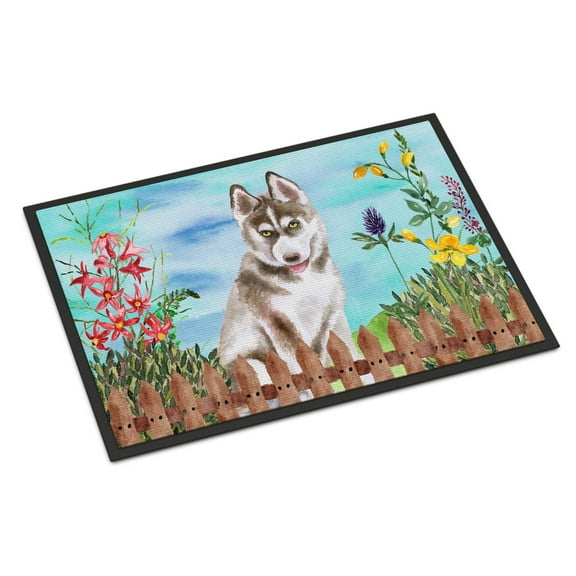 Carolines Treasures CK1258MAT Siberian Husky Grey Spring Door Mat Indoor Rug or Outdoor Welcome Mat 18x27 Doormat  27"L