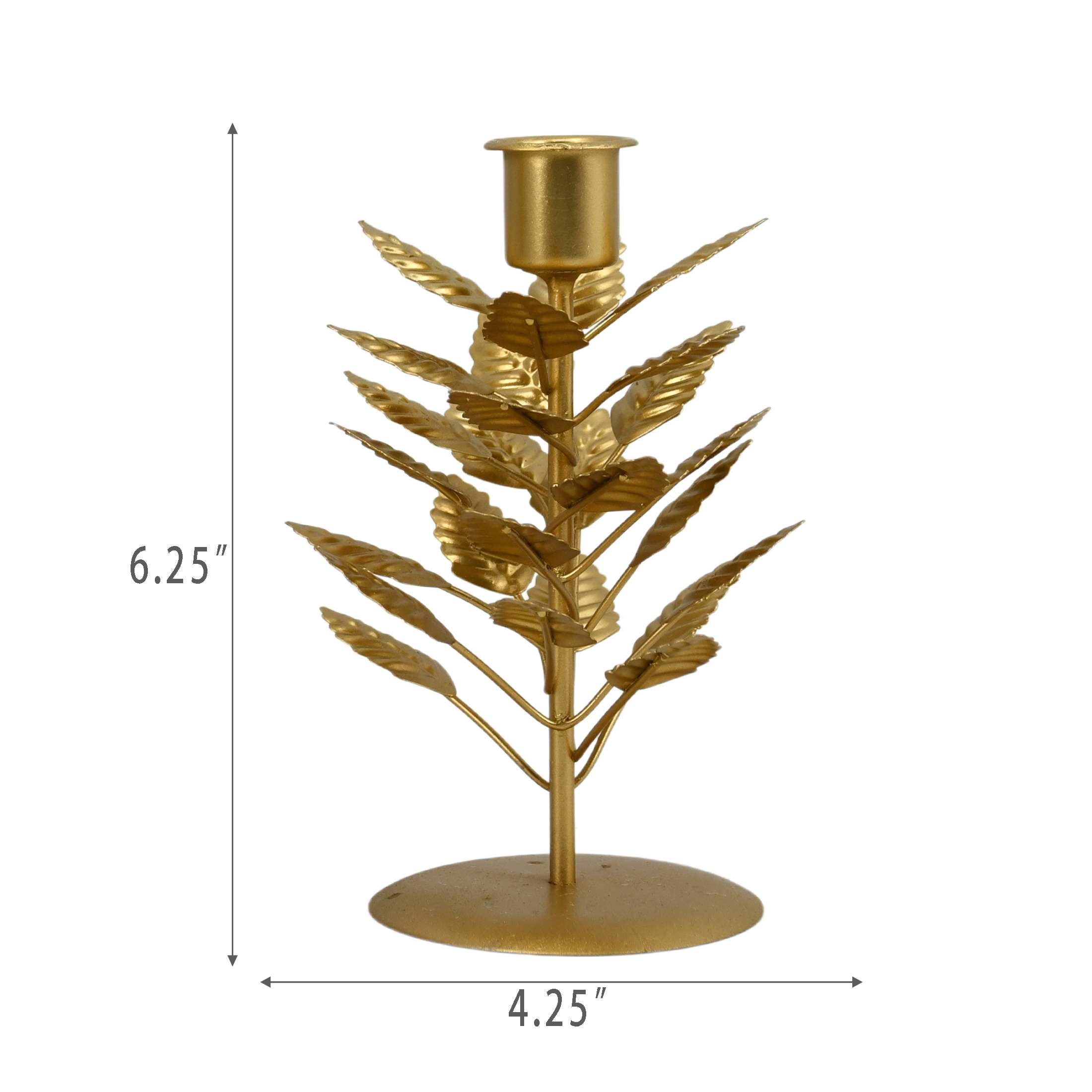 Small Gold Leaf Metal Christmas Taper Candle Holder, 6.3", by Holiday Time