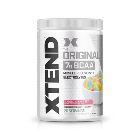 Xtend Original BCAA Powder, Branched Chain Amino Acids, Sugar Free Post Workout Muscle Recovery Drink with Amino Acids, 7g BCAAs for Men & Women, Rainbow Sherbet, 20 Servings