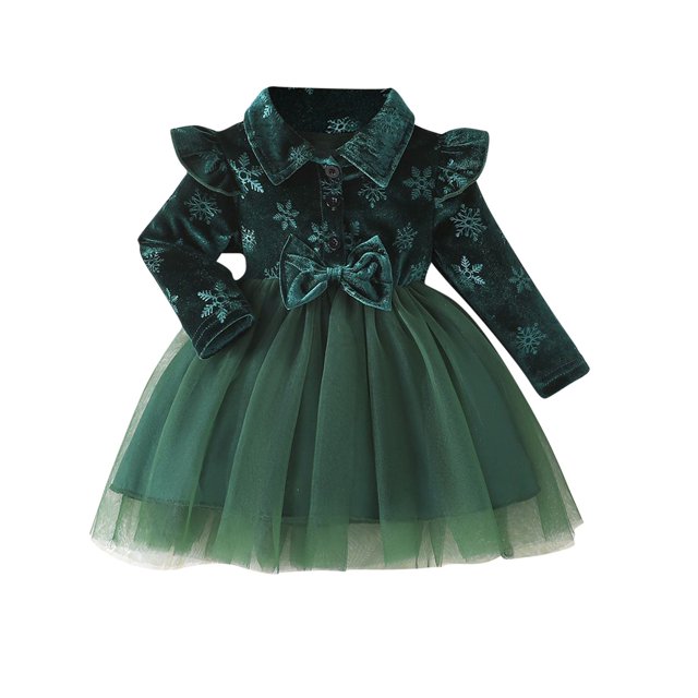 Odeerbi Niñas Terciopelo Tul Vestidos Otoño Invierno Ruffle Vestido Niños Navidad Felpa Manga Larga