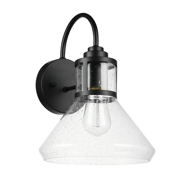 Globe Electric Torrent 1-Light Black Outdoor Wall Sconce with Seeded Glass Shade and Bulb Included, 44661