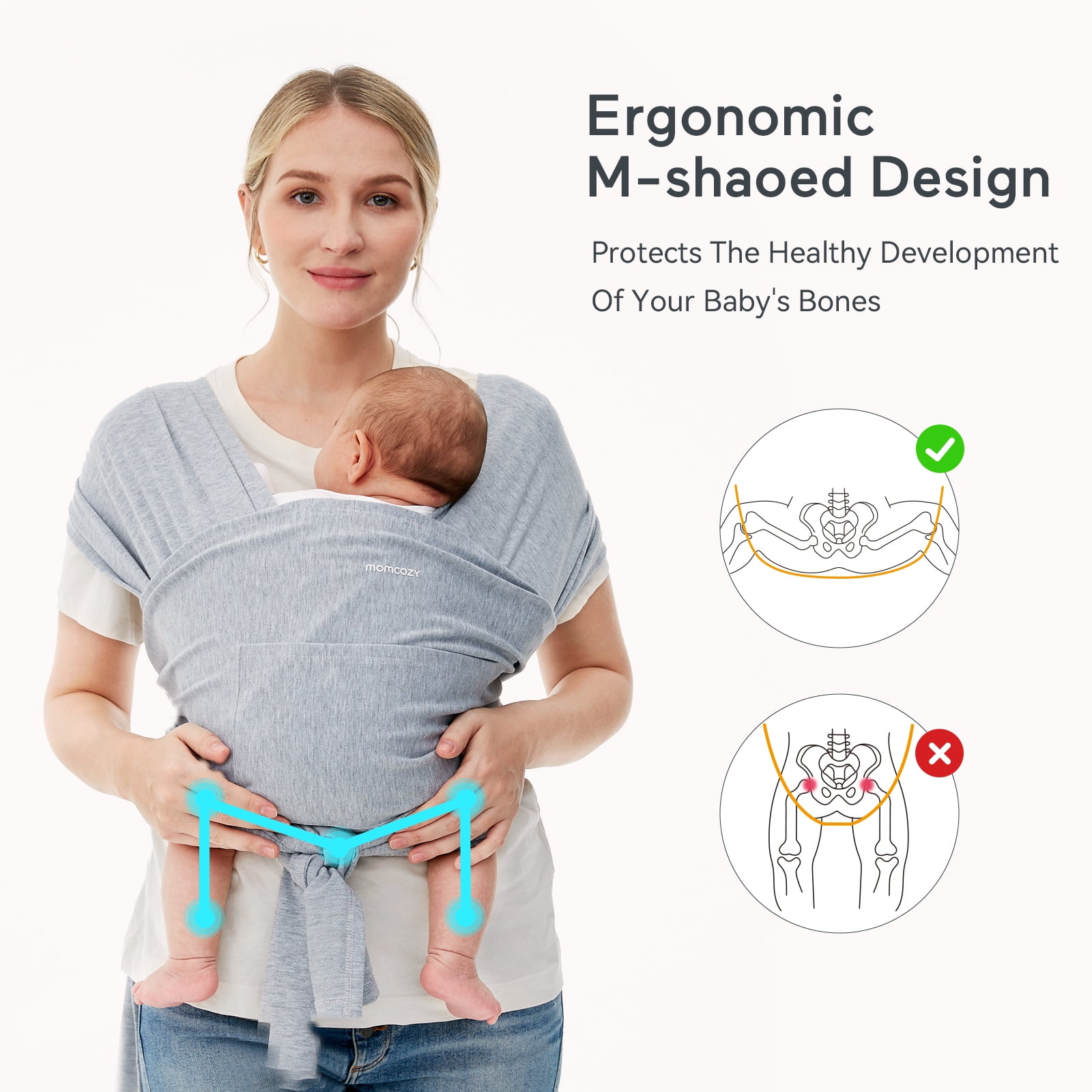 Momcozy Baby Carrier,Skin-friendly and breathable fibers,Adjustable Baby Carrier Wrap,Holds up to 35 pounds of Toddler, Easy to Wear Baby Sling Wrap