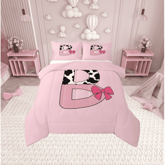 Erosebridal Letter Initial A Bedding Twin Comforter Set,Kawaii Bow Down Comforter,Super Cozy Reversible Bedding Sets Twin with Comforter,Cow Print Decor,3pcs