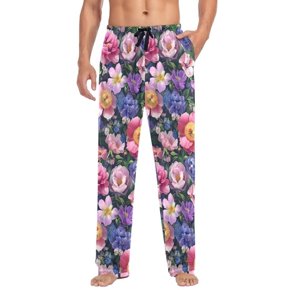 FORMRS Mens Pajama Pants with Pockets Cotton Sleepwear Lounge Bottoms Sizes S-2XL, Soft Pinks Flowers
