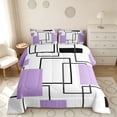 thumbnail image 2 of Manfei Geometric Purple Black Square Queen Comforter Set,Contemporary Simple Art Comforter Sets Queen, Reversible 3pcs, 1 Comforter and 2 Pillowcases, 2 of 6