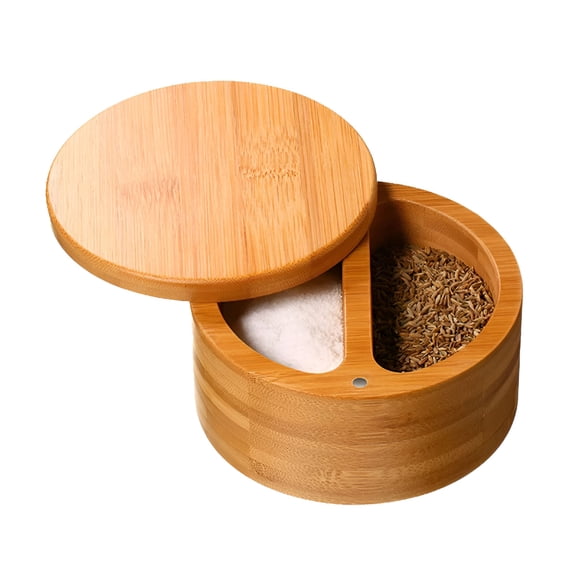 ACDANC Bamboo Salt Container Premium Bamboo Salt Container,Salt Cellar with Magnetic Swivel Lid - Salt Box with Spoon