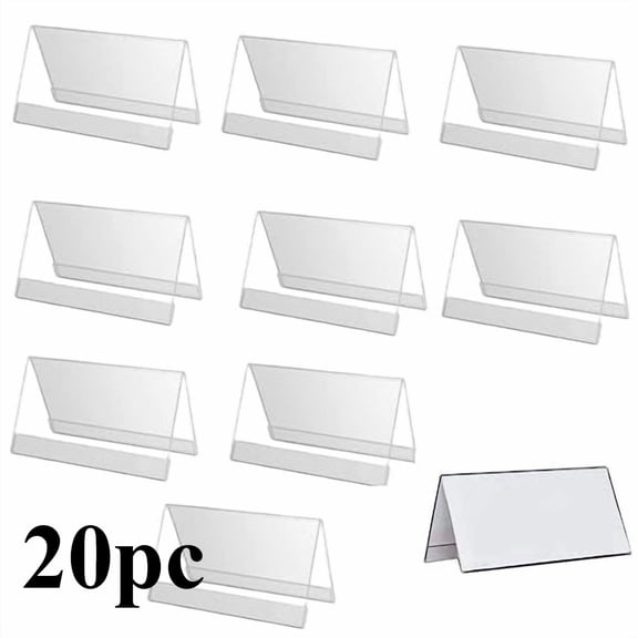 20 Pack Clear Plastic Tent Desk Name Plates, 3.54" x 2.36" Reusable Holders for Office Conference Events