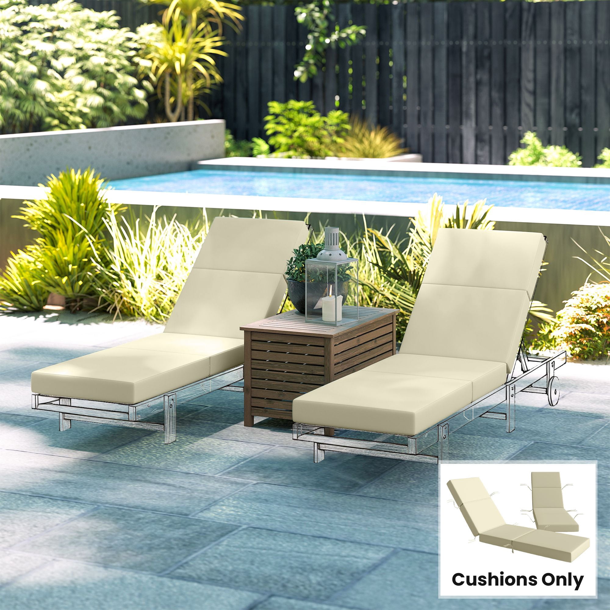 Alvantor Set of 2 Chaise Lounge Cushion 4" Lounge Chair Cushion for Outdoor 21" x 72 ",Cream White
