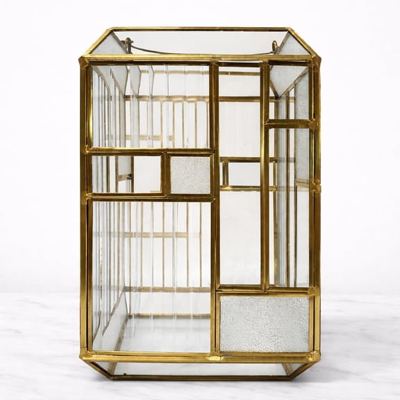 Candle Lantern with Glass and Decorative Gold Finished Frame for Home Decor Console Table Centerpiece Patio Garden Dining Living Room Bedroom Office Farmhouse Events Wedding Decorations - Set of 4