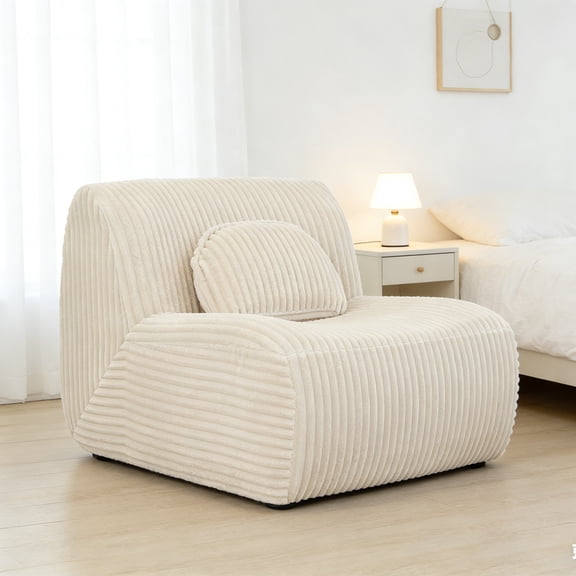 Lounge Sofa, Beige Soft Plush Sponge Lounge Chair 102x91x75cm High Resilience Foam Seat Cushion, with Ergonomic Backrest, for Home Living Room Bedroom No Assembly Required