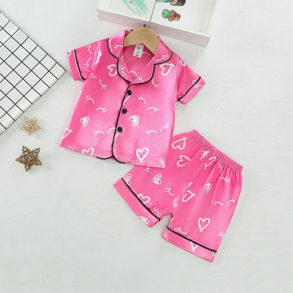 Cethrio Kids Girls Pajama Sets Size 5 T, Comfy 2-Piece Summer Short Sleeve Sleepwear Sets Multicolor