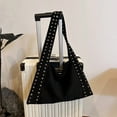 thumbnail image 3 of Retro Suede Rivet Handbag Large Tote Handbag Shoulder Bags For Women (Black), 3 of 5
