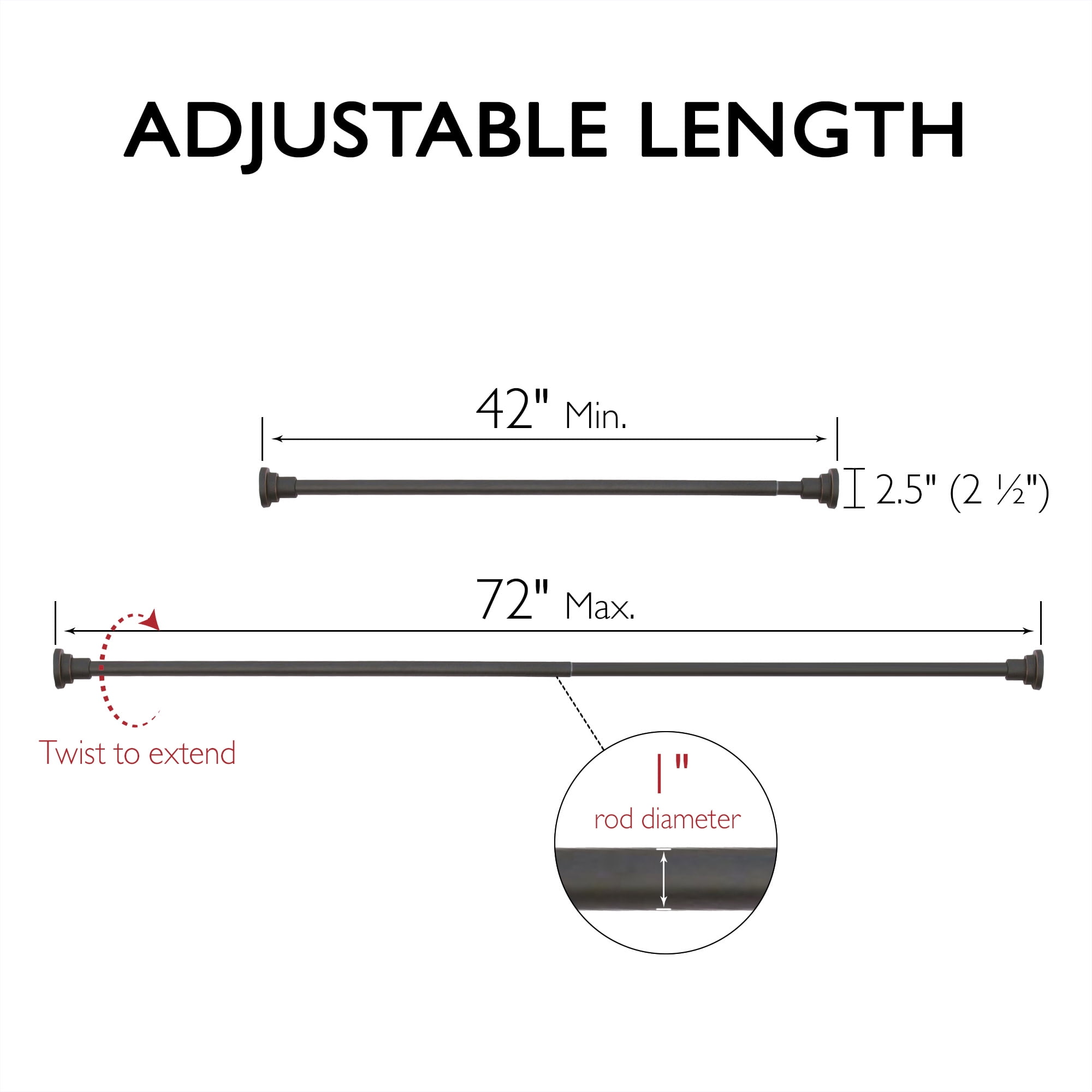 Design House Classic Steel Adjustable 42"-72" Tension Shower Rod, Oil Rubbed Bronze