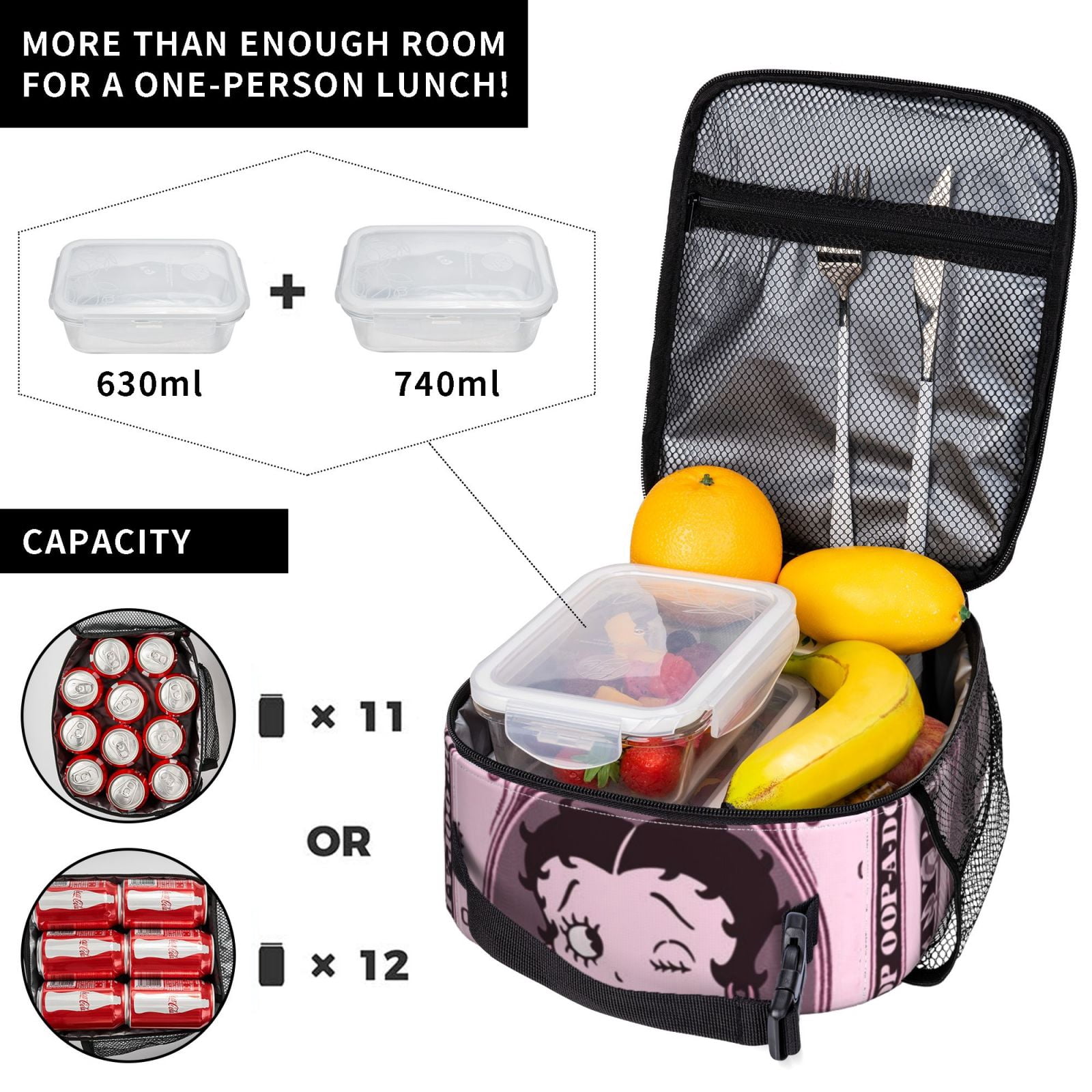 Betty Boop Lunch Bag For Women Men Cartoon Lunch Box Large Capacity Tote Bag For Travel Picnic Work