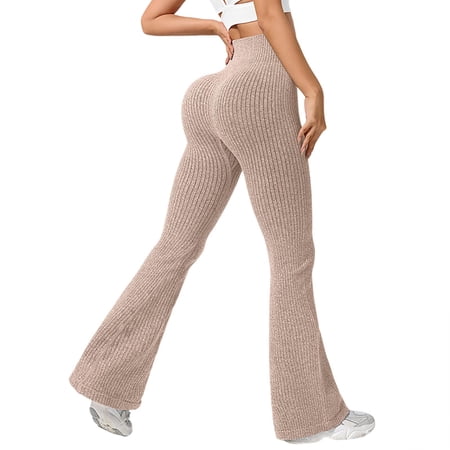 FYEGRE Flare Leggings for Women Yoga Pants High Waisted Crossover Flare Leggings Bootcut Casual Yoga Pants Khaki XL
