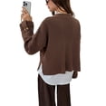 thumbnail image 5 of Women Chunky Knit Open Front Sweater Long Sleeve Button Loose Short Cardigan Outerwear Coats Brown L, 5 of 9