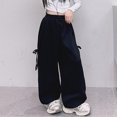 thumbnail image 2 of Pandaie Girls Bow Tie Wide Leg Sweat Pants Elastic High Waist Loose Fit Soft Fabric for Daily Casual Outfits Black,5-6 Years, 2 of 7