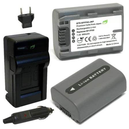 Replacement for Sony NP-FP50 Battery (2-Pack, 900mAh) and Charger