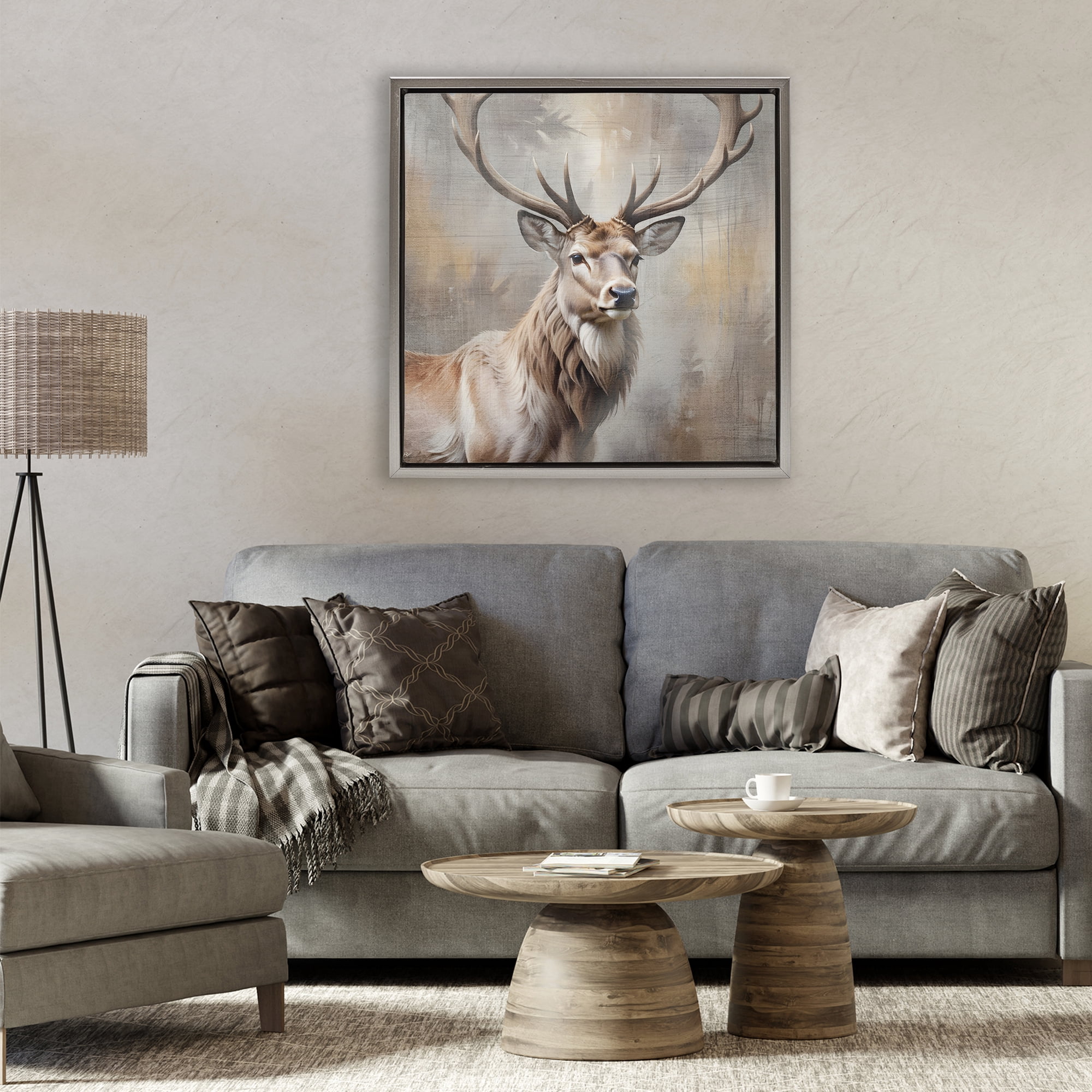 Stupell Industries Rustic Stag with Majestic Glance Gray Framed Floater Canvas Wall Art, design by Susan Arnot