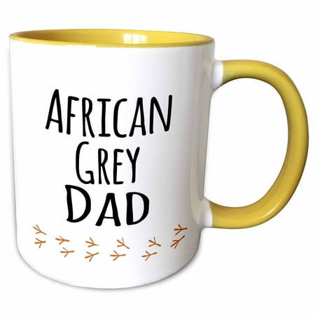 Exotic Birds Pets 3dRose African Grey Parrot Dad - bird lover exotic pet owner - text with bird footprints - Two Tone Yellow Mug, 11-ounce ()