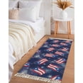 thumbnail image 3 of Area Rug with Tassels 2' x 5', Puerto Rico Flags Kitchen Runner Rug for Hallway Bedroom Throw Rugs, Fireworks on Blue Background Soft Door Mat for Bathroom Entrance Living Room, 3 of 9
