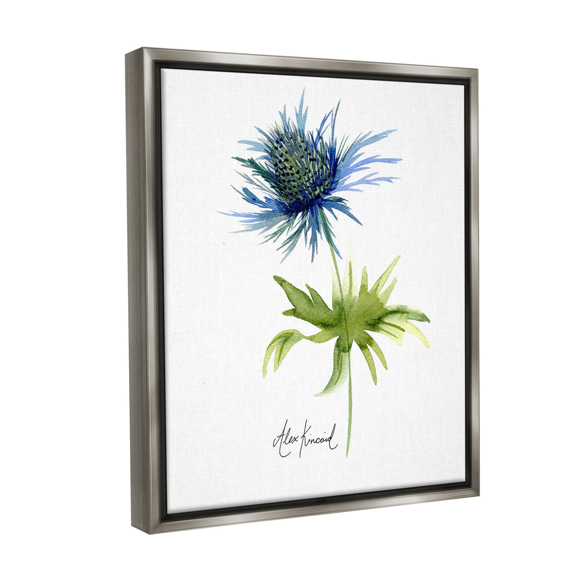 Stupell Industries Minimal Thistle Flower Botanical & Floral Painting Gray Floater Framed Canvas Art Print Wall Art, 25 x 31