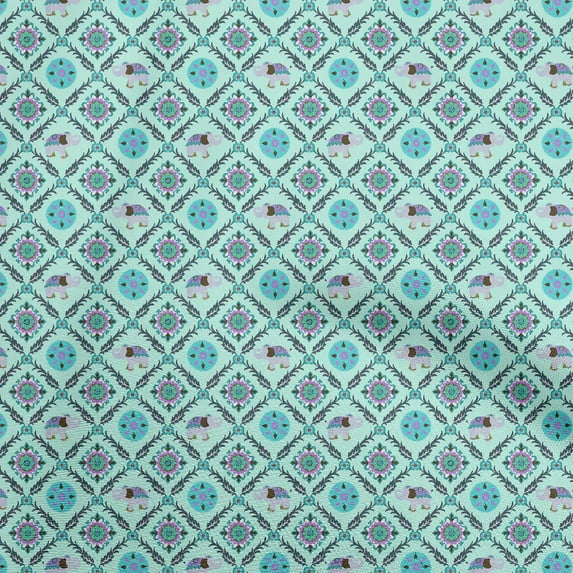 oneOone Polyester Spandex Arctic Blue Fabric Asian Suzani Fabric For Sewing Printed Craft Fabric By The Yard 56 Inch Wide