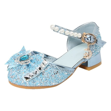 

Huesdet Girl s Princess Performance Shoes Sequins Wedding Party Dress Shoes Low Heeled Mary Jane(Blue 35)