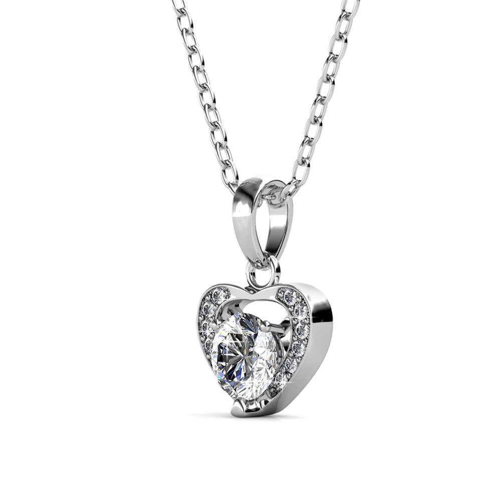 Cate & Chloe Amberly 18k White Gold Plated Heart Pendant Necklace with Swarovski Crystals for Women
