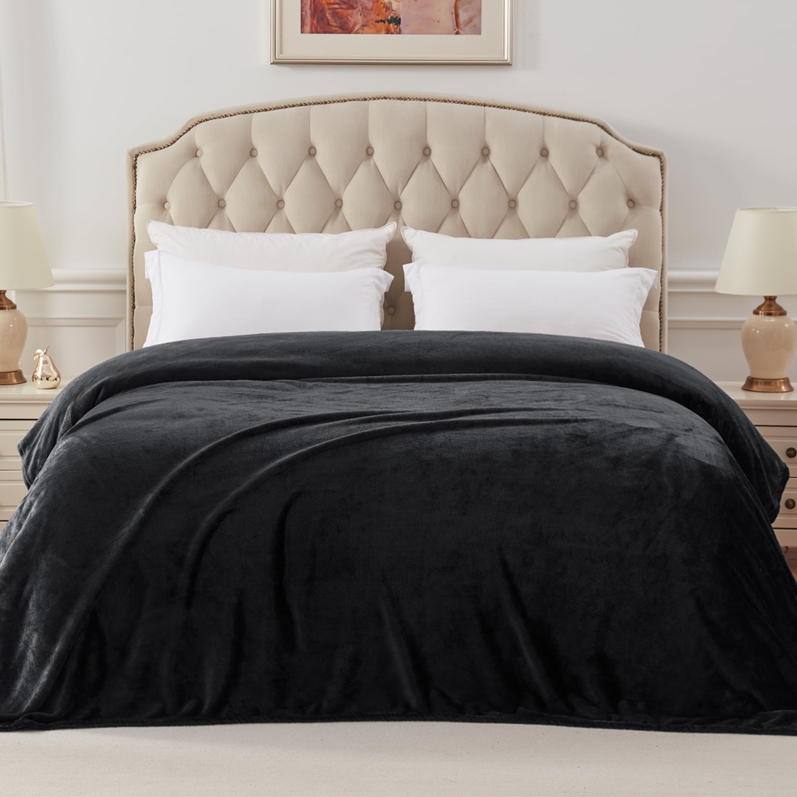 Exclusivo Mezcla King Size Flannel Fleece Velvet Plush Bed Blanket as Bedspread, Coverlet, Bed Cover (90"x104", Black)
