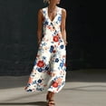thumbnail image 2 of VBVC Women's Floral V-Neck Sleeveless Maxi Dress,Button Detail Loose Flowy Dress For Women,Ladies' Casual Patriotic Summer Sundress with Pockets,Multicolor,S-3XL, 2 of 8