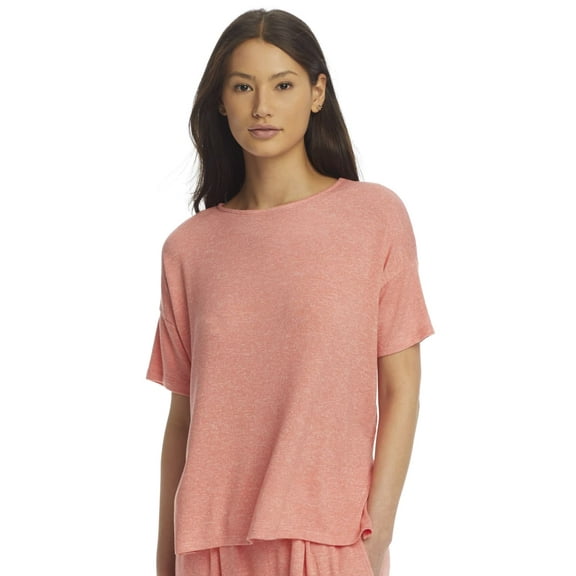 DONNA KARAN Coral Marl Sunset To Sunrise Short Sleeve Sleep Top, US Medium, NWOT