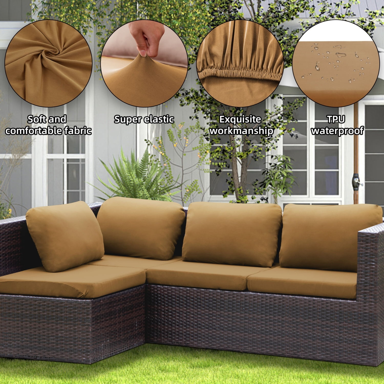 SUKAIKEQA Outdoor Cushion Covers Set,8PCS Patio Furniture Couch Seat Slipcovers, Replacement for Sofa Sectional Chair(Cover，Only)