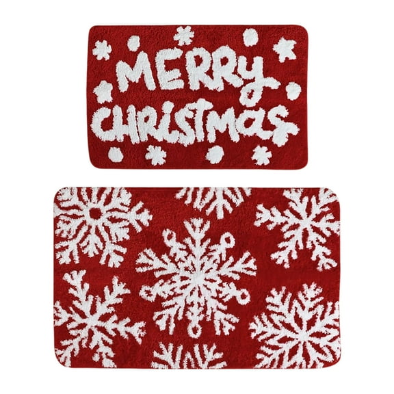 2 Pack Christmas Bath Mat Set â Red Non- Plush Bathroom Rug Set, Absorbent & Machine Washable High-Pile Mats for Toilet, Kitchen, Entryway, Fall Holiday Decor 16x24 & 32x20 Inch