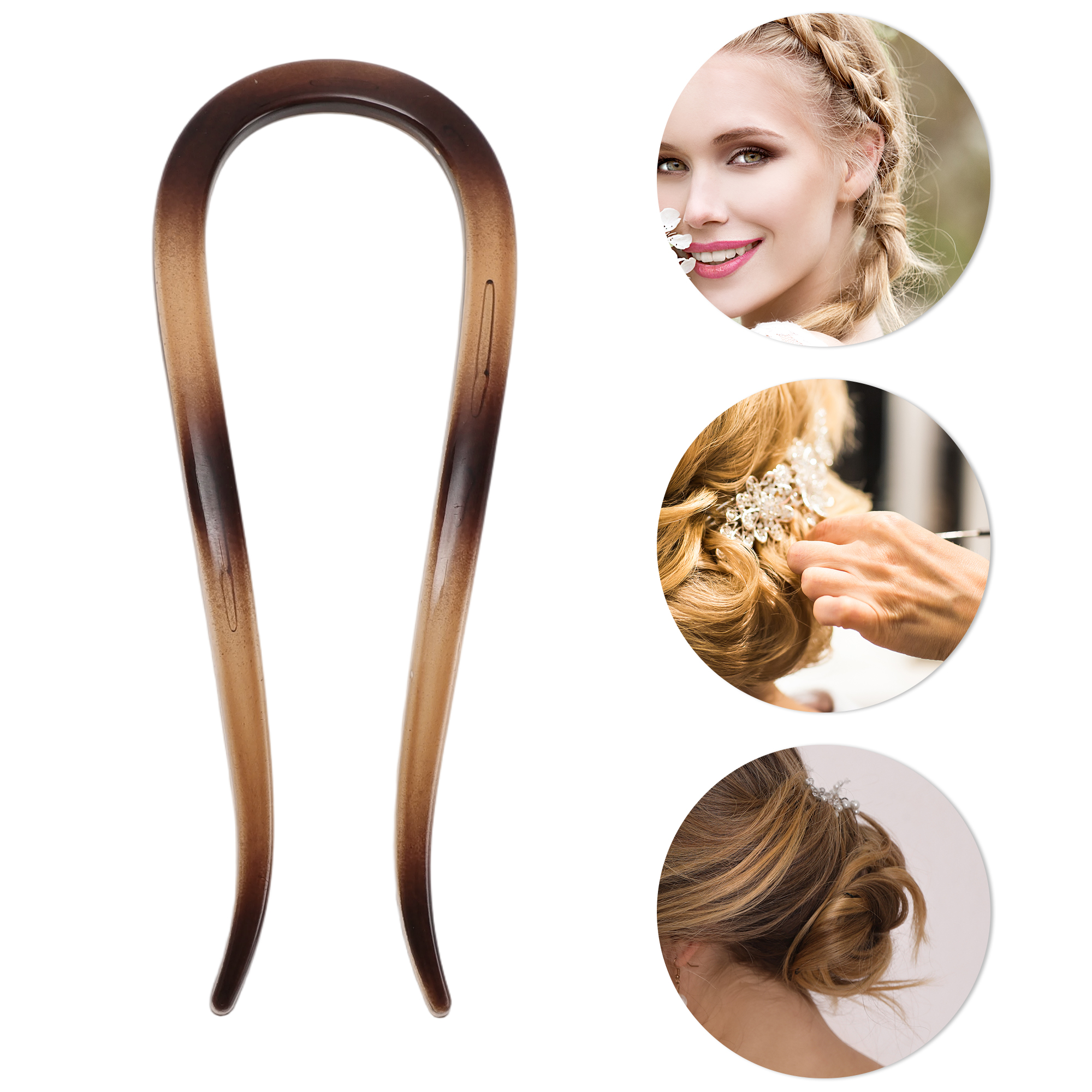 Unique Bargains U-shaped Hair Pin 4.33"x1.57" 1 Pc Dark Brown, Transparent Brown