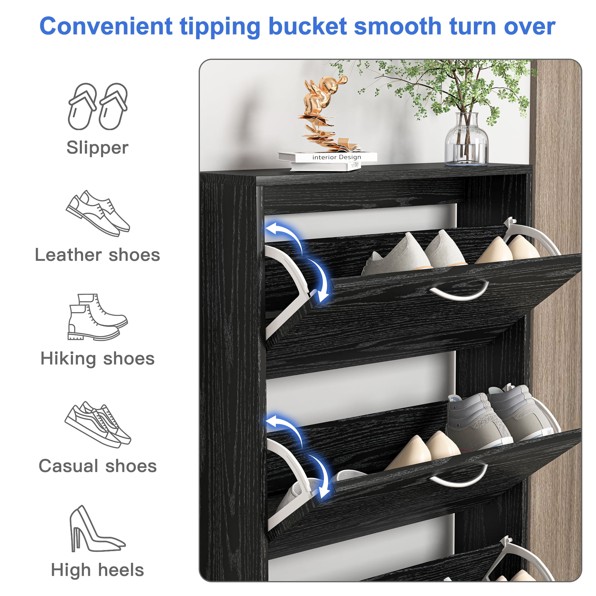 Kadyn Modern Shoe Cabinet, 3-Tier Shoe Storage Cabinet with Flip Doors, Entryway Shoe Organizer Rack for Entryway, Hallway, and Corridor, Black