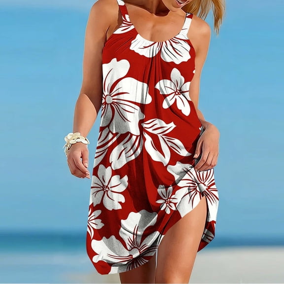 FDGIU Women's Casual Floral Midi Dress, Sleeveless Scoop Neck Loose Flowy Daily Wear Summer Dress