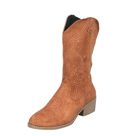 

Rdeuod Thigh High Boots Fashion Women s Solid Casual Zipper Round Head Low-Heeled Mid Boots Shoe