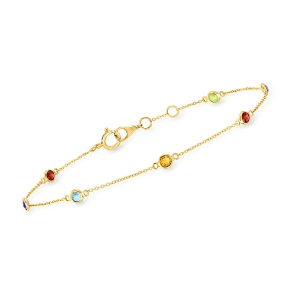Pure Collection by Ross-Simons 0.69 ct. t.w. Multi-Gemstone Station Bracelet in 14kt Yellow Gold, Women's, Adult