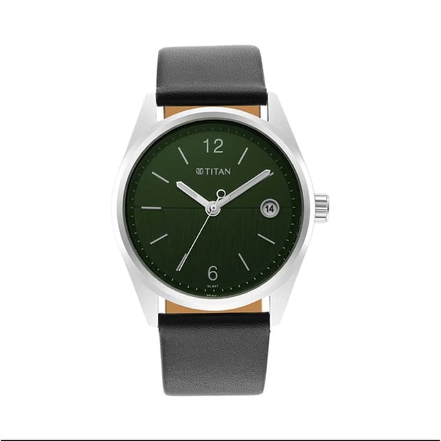 Titan Neo Green Dial Analog with Date Leather Watch for Men-NS1729SL07