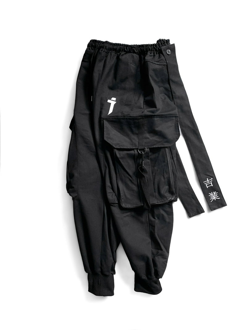 Niepce Inc Men's Baggy Cargo Techwear Pants, Black Japanese