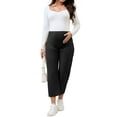 thumbnail image 2 of INSPIRE CHIC Women's Mother's Days Cotton Maternity Pants Pleated Over Belly Straight Elastic Waist with Pocket Slack Pregnancy Lounge XL Black, 2 of 6
