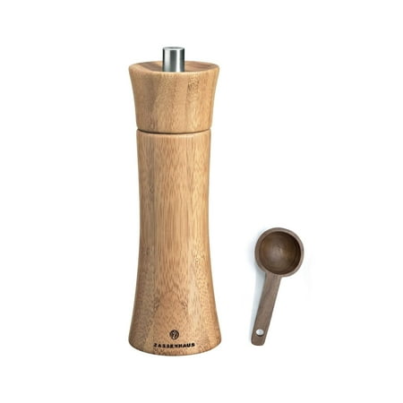 Zassenhaus Bamboo Frankfurt Pepper Grinder Mill Gift Set, 7-Inch, With Wooden Spice Scoop