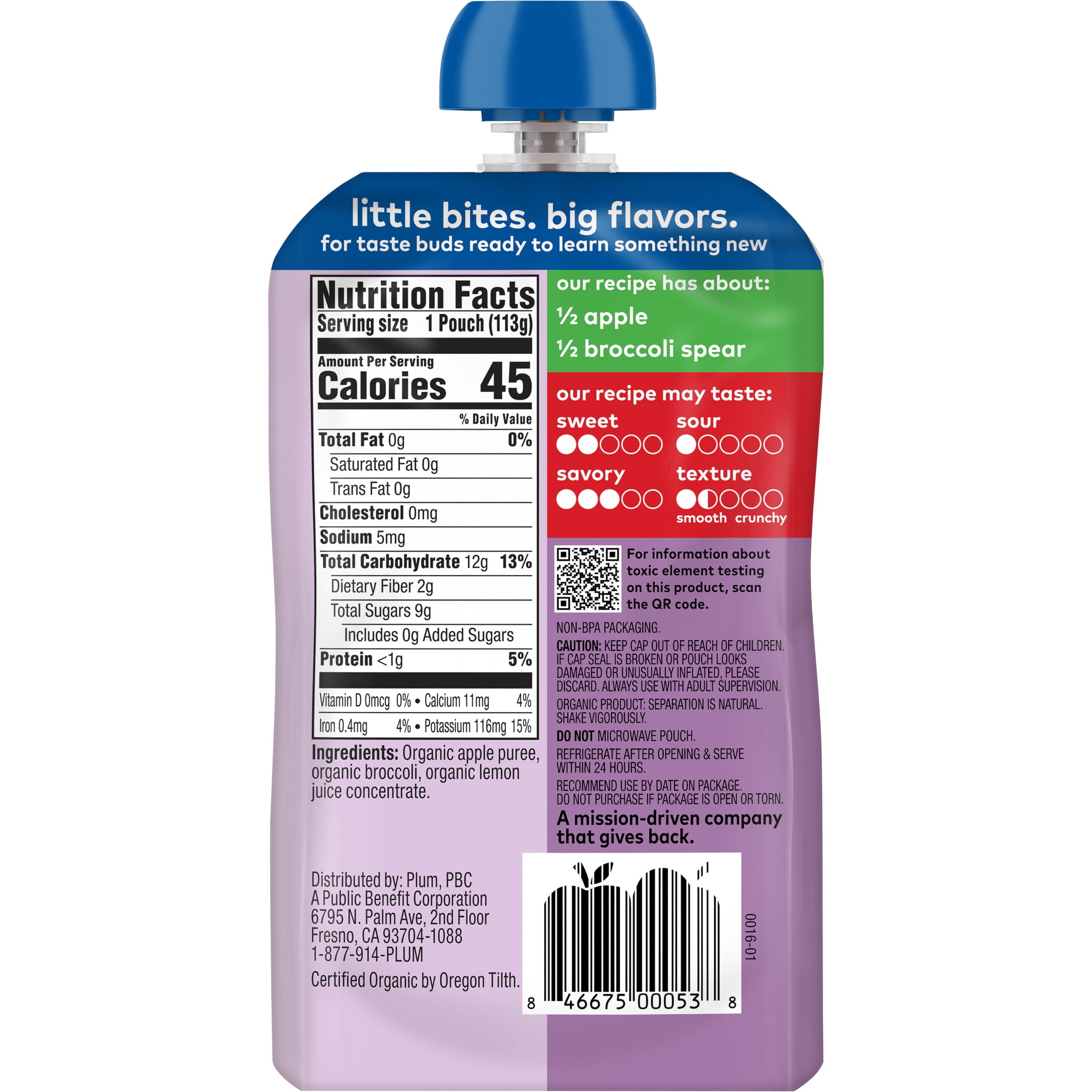 Plum Organics® Stage 2 Organic Baby Food Apple + Broccoli 4oz Pouch