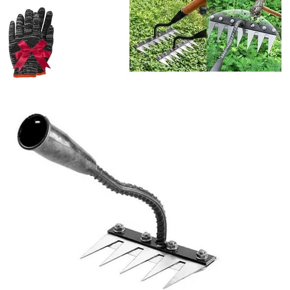 5/6/7/8 Teeth Carbon Steel Garden Weeding Rake, 5/6/7/8 Weed Rake with Carbon Steel Garden Teeth, Garden Rakes Metal Heavy Duty, Iron Rake for Gardening and Weeding, Weed Rake