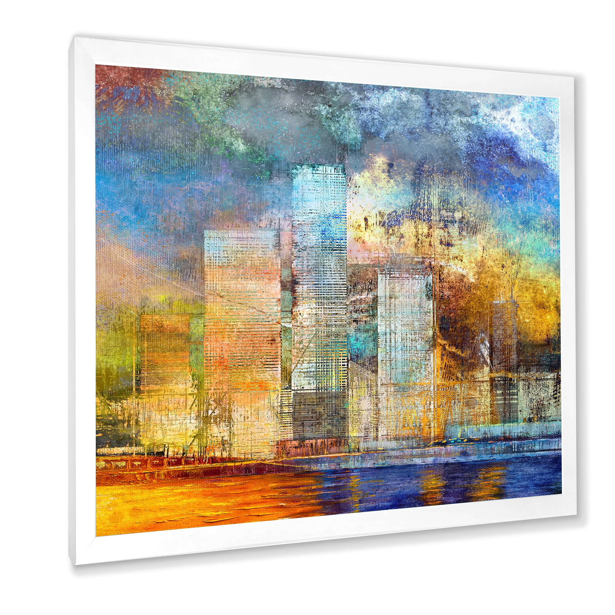 Designart 'Skypscrapers In Futuristic City' Modern Framed Art Print
